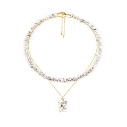 2Pcs Crystal Necklace for Women Handmade Choker Necklaces Pendant Necklace Natural Stone Gemstone Beaded Necklace 18k Gold Plated Adjustable Dainty Necklace for Women - color: Howlite