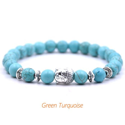 Handmade Buddha Charm Bracelet – Healing Stone Beads Bracelet with Buddha Charm, Mala Beads Yoga Beads – Stretch Bead Bracelet for Men and Women - style: Green Turquoise