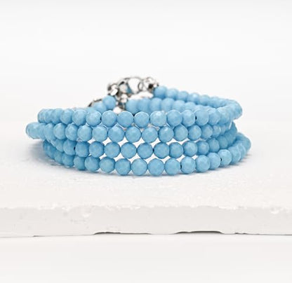 Crystal Bracelet for Women, Natural 4mm Faceted Beads Adjustable Bracelet, Small Beaded Healing Gemstone Bracelet - color: Blue Turquoise