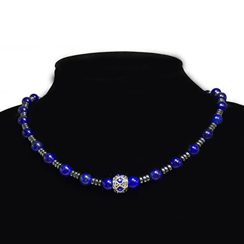Healing Stress Anxiety Meditation Grounding Energy Gemstone Necklace Series - color: Healing Gemstone Necklace Series-Natural Lapis Lazuli -8 mm 18 inch- Stone