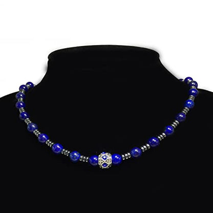Healing Stress Anxiety Meditation Grounding Energy Gemstone Necklace Series - color: Healing Gemstone Necklace Series-Natural Lapis Lazuli -8 mm 18 inch- Stone