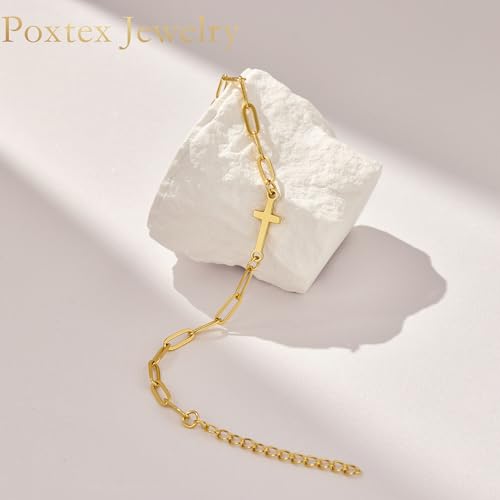 3mm Diamond Classic Tennis Bracelet for Women Dainty, Gold Jesus Cross Bracelets Trendy, 14K Gold Plated Heart/Evil Eye/Pearl/Starfish & Seashell Charm Bracelets for Women Bulk - style: CrossPaperclip-Gold
