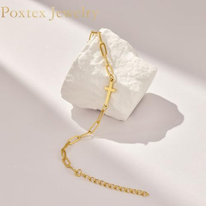 3mm Diamond Classic Tennis Bracelet for Women Dainty, Gold Jesus Cross Bracelets Trendy, 14K Gold Plated Heart/Evil Eye/Pearl/Starfish & Seashell Charm Bracelets for Women Bulk - style: CrossPaperclip-Gold