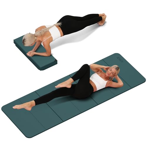 Foldable Yoga Mat Extra Thick 0.32 Inches（8mm） - SGS Certified POE Material Exercise Mat, Non-Slip Design Fitness Mats, Multi-Purpose Workout Mats for Studio or Home Use - color: Deep green