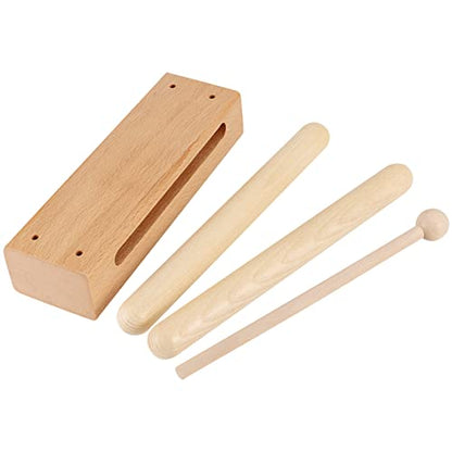 Set of 2 Wood Block Musical Instrument with Mallet Solid Hardwood Rhythm Blocks for Creating Loud and Resonant Tone