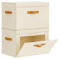 Large Storage Bins with Lids - Front Opening Fabric Storage Bins, Flap Closet Organizer with Handles, Collapsible Boxes with Lid, Decorative Basket for Home, Dorm, 2 Pack, Beige