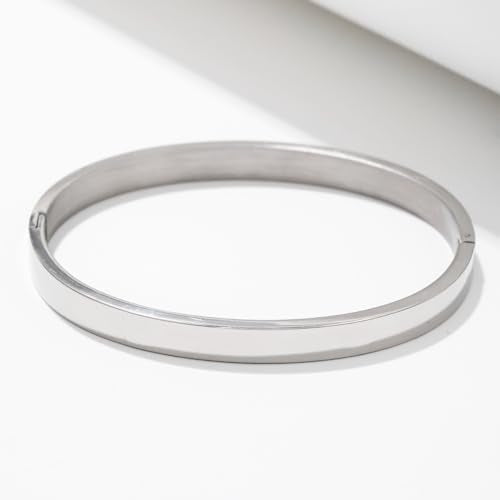 Gold Bangle for Women - 18K Gold Plated Stainless Steel Love Friendship Crystal Bracelets with Cubic Zirconia - color: C-6mm SILVER