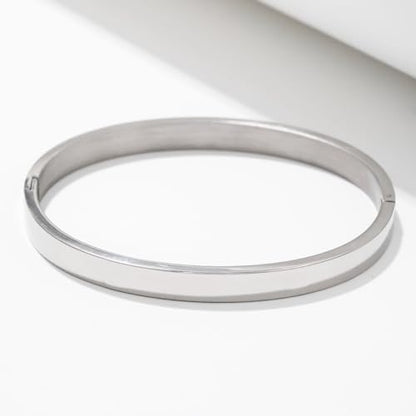 Gold Bangle for Women - 18K Gold Plated Stainless Steel Love Friendship Crystal Bracelets with Cubic Zirconia - color: C-6mm SILVER