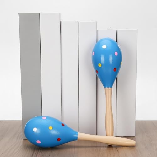 2 Pcs Maracas, 9 Inch Hand Percussion Rattles, Wooden Rumba Shaker Hand Musical Instruments with Clear Rhythm for Music Leraning (Blue-9 Inch) - color: Blue-9 Inch