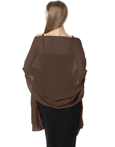 Chiffon Shawls and Wraps for Evening Dresses Women Elegant Soft Scarf Bridal Scarve Wedding Stole - color: Brown, size: One Size