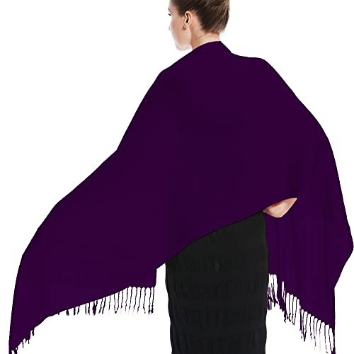 Glory Max Women Large Soft Silky Pashmina Shawl Wrap Scarf in Plain Solid Colors - color: Dark Purple