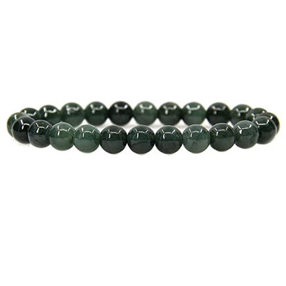 Angelstones Handmade Natural Healing Gemstone 8mm Round Beads Stretch Crystal Bracelet 7 Inch Unisex - color: Dark Green Jade