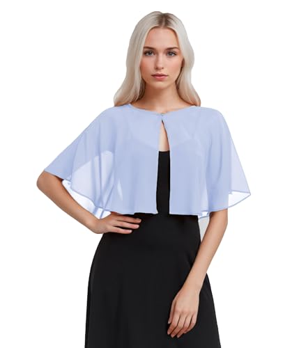 TONGFANTFL Women's Soft Chiffon Capelets Shawls and Wraps for Evening Wedding Cape Bole Cover Up - color: Light Blue