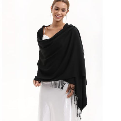Pashmina Scarf and Shawl - Soft Women Pashminas Wrap for Wedding Evening Party dresses - color: B#. Black