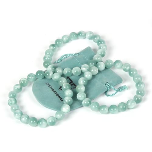 Justinstones Gemstone Crystals Chakra Beads Bracelet Crystal Healing 10mm Round Stretchable Bracelet for Her Gift - color: Moss Green Angelite