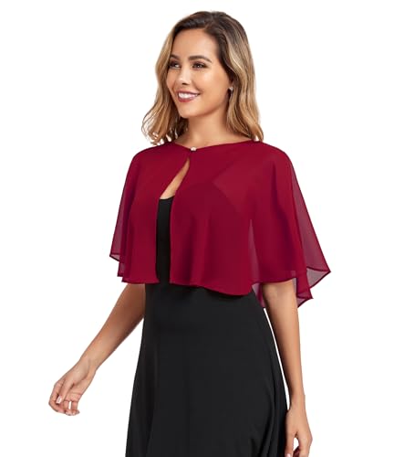 TONGFANTFL Women's Soft Chiffon Capelets Shawls and Wraps for Evening Wedding Cape Bole Cover Up - color: Wine Red