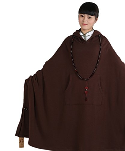 ZanYing Meditation Buddhist Hooded Cotton Cloak Winter Oversize Coat - color: Brown, size: Medium