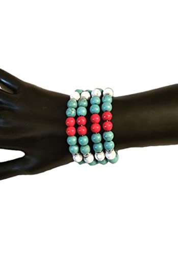 Handmade Beaded Cuff Bracelet - color: blue red