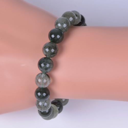 Justinstones Gemstone Crystals Chakra Beads Bracelet Crystal Healing 10mm Round Stretchable Bracelet for Her Gift - color: Green Rutilated Quartz