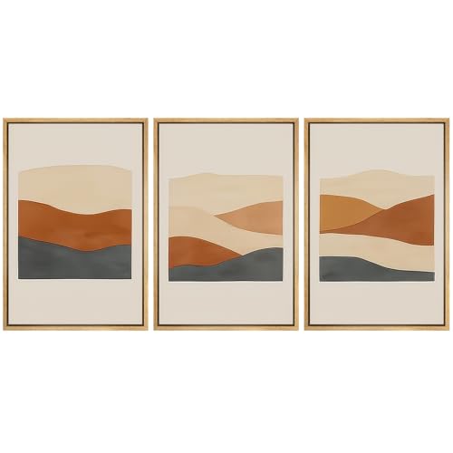 wall26 Framed Canvas Print Wall Art Set Minimalist Geometric Landscape Neutral Illustrations Fine Art Decorative Rustic for Living Room, Bedroom, Office - 16"x24"x3 Natural - color: A18-2510-edw03, size: 16" x 24" x 3 Panels NATURAL