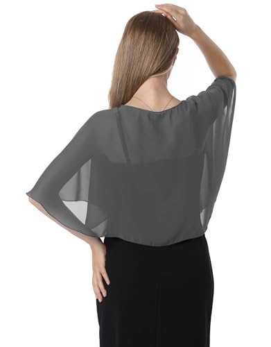 Chiffon Capelet Soft capes Shawls and Wraps for Evening Dress Wedding Cape 1920s shawl accessories for women - color: Dark Gray