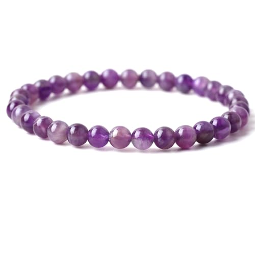 Handmade Stretch Elastic Bracelet Natural Stone Crystal Healing Power Energy Gifts for Reiki Nature's Beauty and Spiritual Essence Unisex 6mm - color: Amethyst