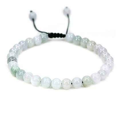 Angelstones Handmade Gemstone 6mm Round Beads Adjustable Braided Macrame Tassels Chakra Reiki Bracelets 7-9 inch Unisex - color: Green-White Jade Jadeite