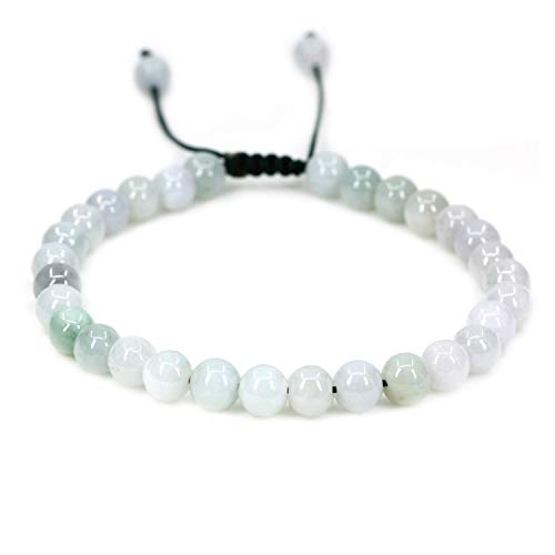 Angelstones Handmade Gemstone 6mm Round Beads Adjustable Braided Macrame Tassels Chakra Reiki Bracelets 7-9 inch Unisex - color: Green-White Jade Jadeite
