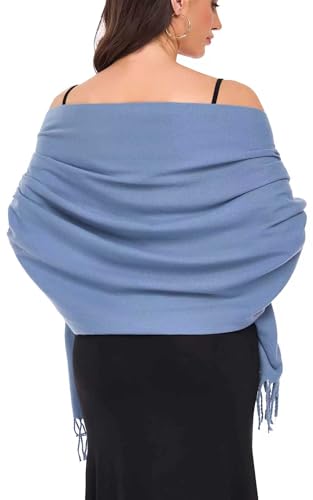 Pashmina Shawl and Wraps for Evening Dresses Resemble Cashmere Scarf for Women Wedding Winter Warm Shawls - color: Dusty Blue