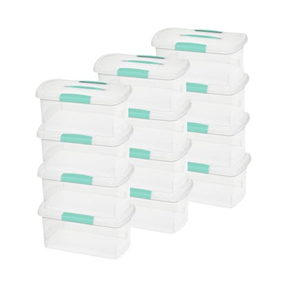 Sterilite Medium Nesting ShowOffs, Stackable Small Storage Bin with Latching Lid and Handle, Plastic Container to Organize Home, Clear, 12-Pack - size: Medium, style: 12-Pack