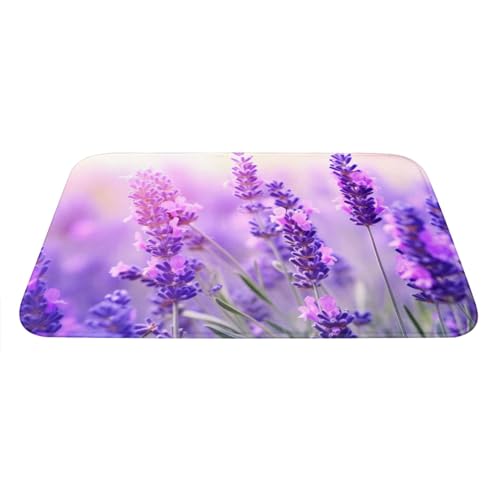 Lavender Flower Print Flannel Anti-Slip Mat 16x24in Polyester Floor Covering, Full Single-Side Printed - color: Lavender Flower
