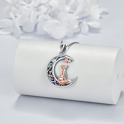 Sterling Silver Cute Animal Pendant Necklace Fox/Snake/Unicorn/Owl on Moon/Rabbit/Horse Necklace Jewelry for Women Mom Sister - style: Fox on Moon