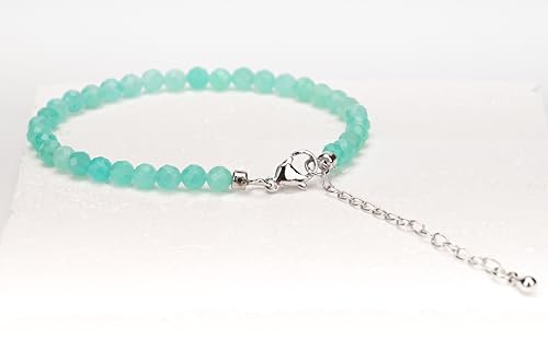 Crystal Bracelet for Women, Natural 4mm Faceted Beads Adjustable Bracelet, Small Beaded Healing Gemstone Bracelet - color: Blue Amazonite