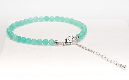 Crystal Bracelet for Women, Natural 4mm Faceted Beads Adjustable Bracelet, Small Beaded Healing Gemstone Bracelet - color: Blue Amazonite