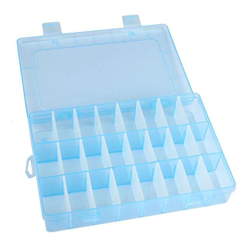 AKOAK 1 Pack 24 Grid Plastic Storage Case, Transparent Jewelry Display Organizer, Detachable Divider -7.5"x 5.1"x 1.4" for Beads, Jewelry, Earrings, Rings (Blue) - color: Blue