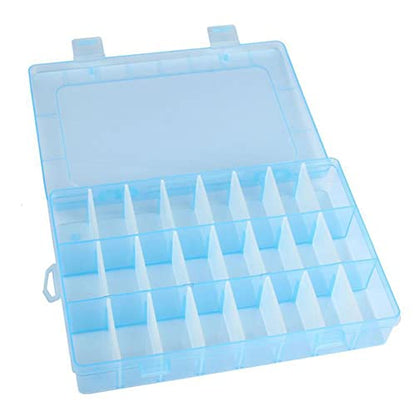 AKOAK 1 Pack 24 Grid Plastic Storage Case, Transparent Jewelry Display Organizer, Detachable Divider -7.5"x 5.1"x 1.4" for Beads, Jewelry, Earrings, Rings (Blue) - color: Blue