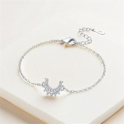 925 Sterling Silver Bracelet for Women,Silver Bracelet Chain Presents for Sister Daughter and Friend, Women's Jewelry for the Daily Occasion - color: Silvery | Moon