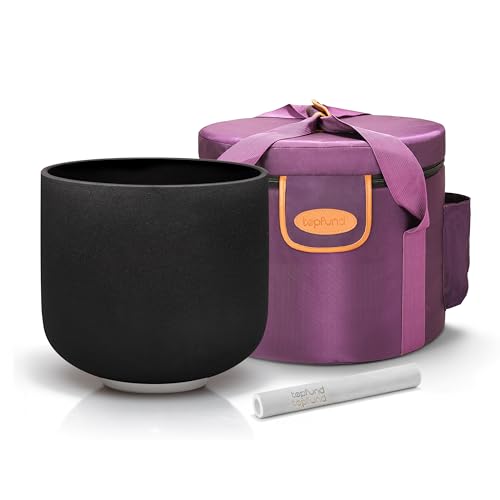 TOPFUND Black D# Note Crystal Singing Bowl Navel Chakra 8 inch with Heavy Duty Carrying Case and Suede Mallet - color: Black D# Note, size: 8 inch