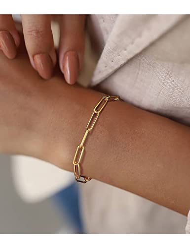 925 Sterling Silver Paperclip Chain Bracelet 3/4/5mm Silver Bracelet for Women Men Silver Bracelet 6.5-9 Inches - color: Gold 5mm, size: 6.5