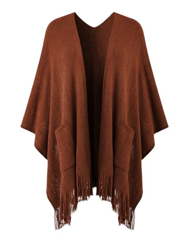 Ferand Shawl Wraps for Women, Cozy Lightweight Poncho Cape with Pockets, Warm for Fall Winter Travel - color: Orange