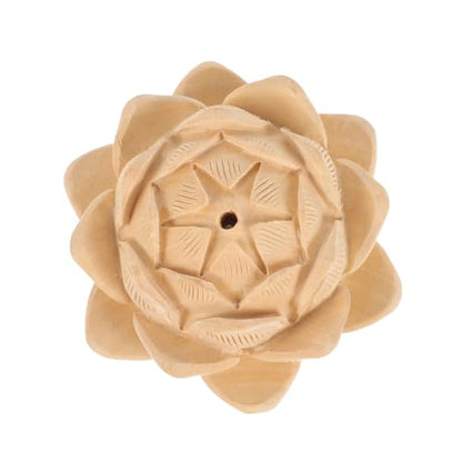 BESTonZON Carved Multi-Layer Lotus Statue Small Wood Lotus Sculpture Tabletop Decorative Figurine for Home Décor and Zen Centerpiece