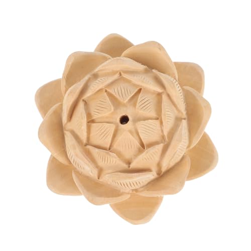 BESTonZON Carved Multi-Layer Lotus Statue Small Wood Lotus Sculpture Tabletop Decorative Figurine for Home Décor and Zen Centerpiece