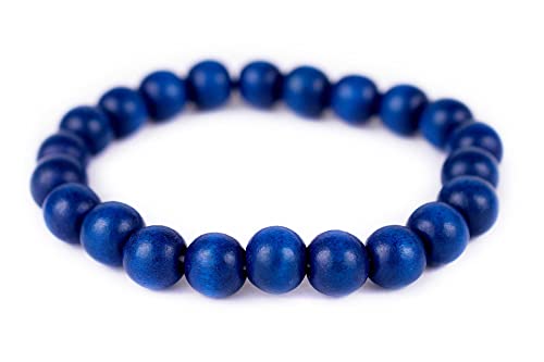 Wood Bead Bracelet - color: Azul Blue, size: Large Beads