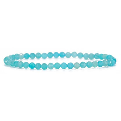 Angelstones Natural Gemstone Small Beaded Stretch Bracelet, 4mm Faceted Round Beads, Crystal Healing Bracelet for Women - color: Brazilian Blue Amazonite