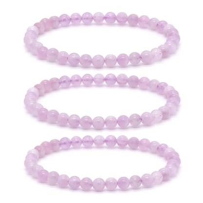 Justinstones Gem Semi Precious Gemstone 3pcs 4mm Round Beads Stretch Bracelet 6.5 Inch Unisex - color: Kunzite