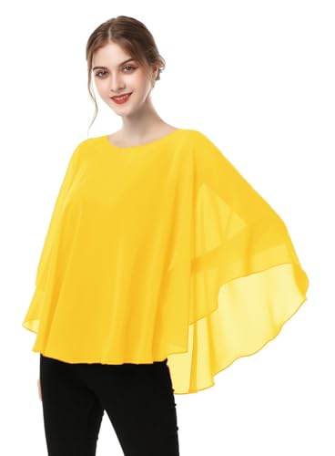 Capes for Womens Casual chiffon shawl Casual Chiffon Cape Sheer shawls and wraps Poncho Capelets Cover Up - color: Yellow Gold