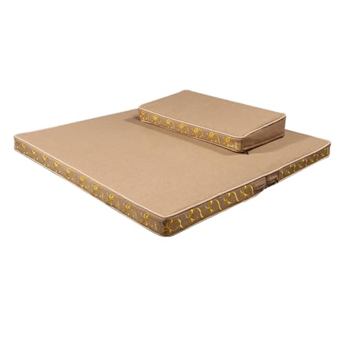 Portable Foldable Meditation Cushion Mat Set with Washable Cotton Linen Cover, Larger Thick Yoga Mat Bolster Floor Pillows Seating for Adults Meditation Accessories Beige1-60CM - color: Beige1, size: 60CM