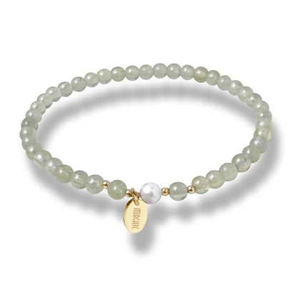 Morchic 4mm Natural Gemstone Beads Stretch Bracelet for Women, With Freshwater Pearls, Energy Gem Birthday Gift for Her 7.2” - color: Prehnite