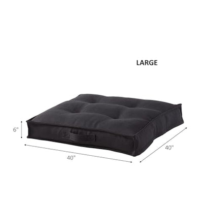 Square Tufted Floor Pillow with Removable Cover, Black, Large (40") - color: Black, size: Large (40")