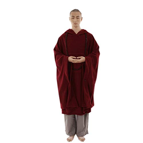 Meditation Buddhist Hooded Cloak Coat Women Men Outfit Oversize Coat - color: Maroon, size: Medium